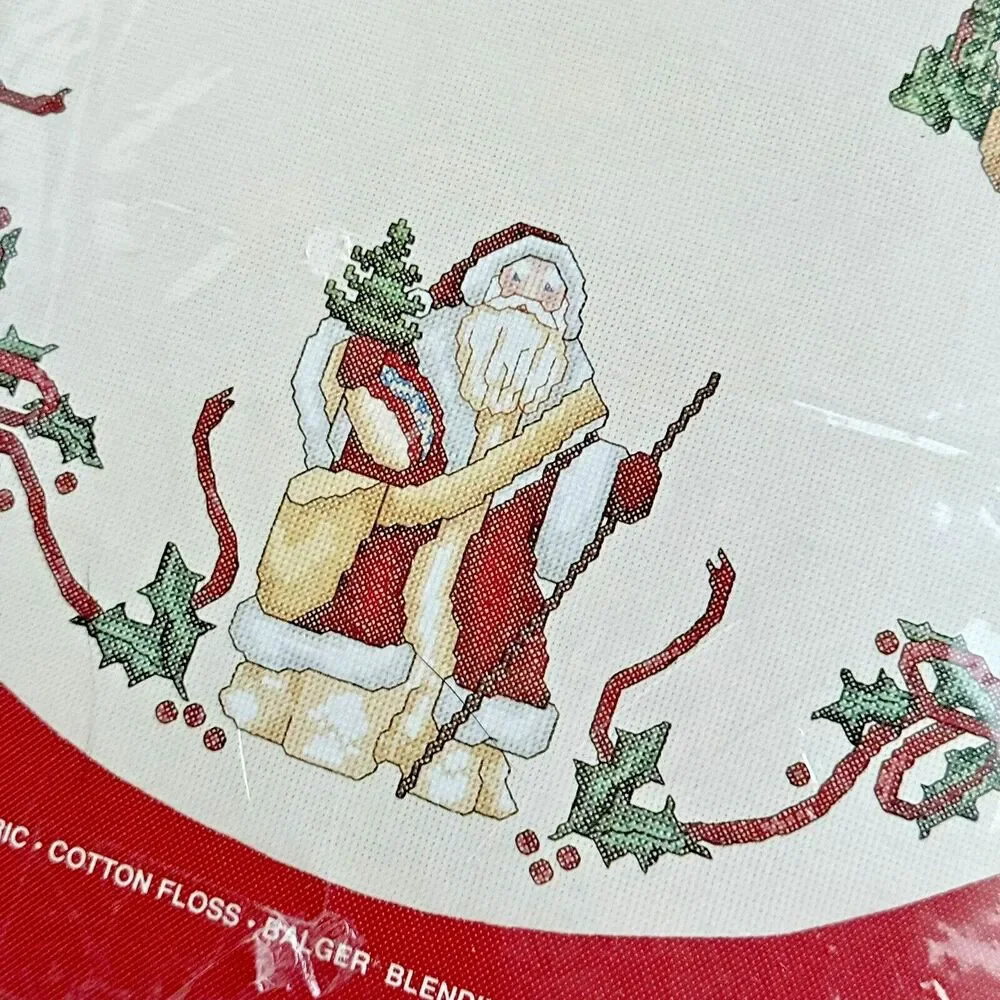 Counted Cross Stitch Santa Tree Skirt Kit Janlynn Christmas Holiday READ STARTED